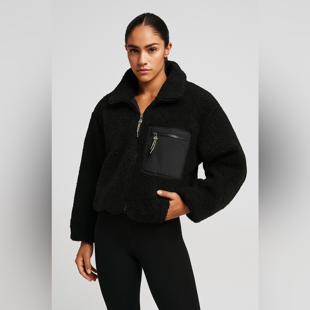Zara Fleece Teddy Jacket in Black - Picture 10 of 10